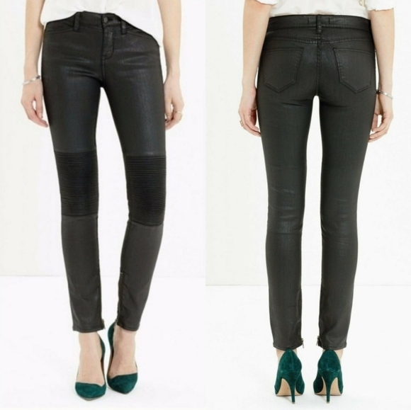 Madewell Denim - Madewell Skinny Skinny Racetrack Black Coated Moto Jeans Size 28